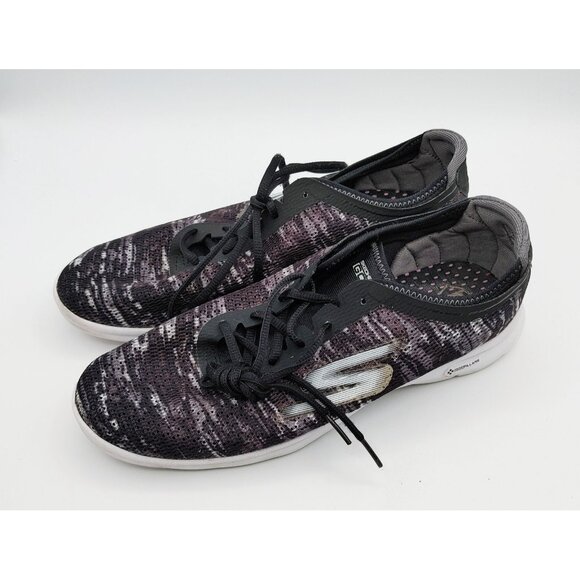 Skechers GoStep Quick Fit Goga Pillars Running Shoes Women's Size 11 Black - Picture 1 of 8